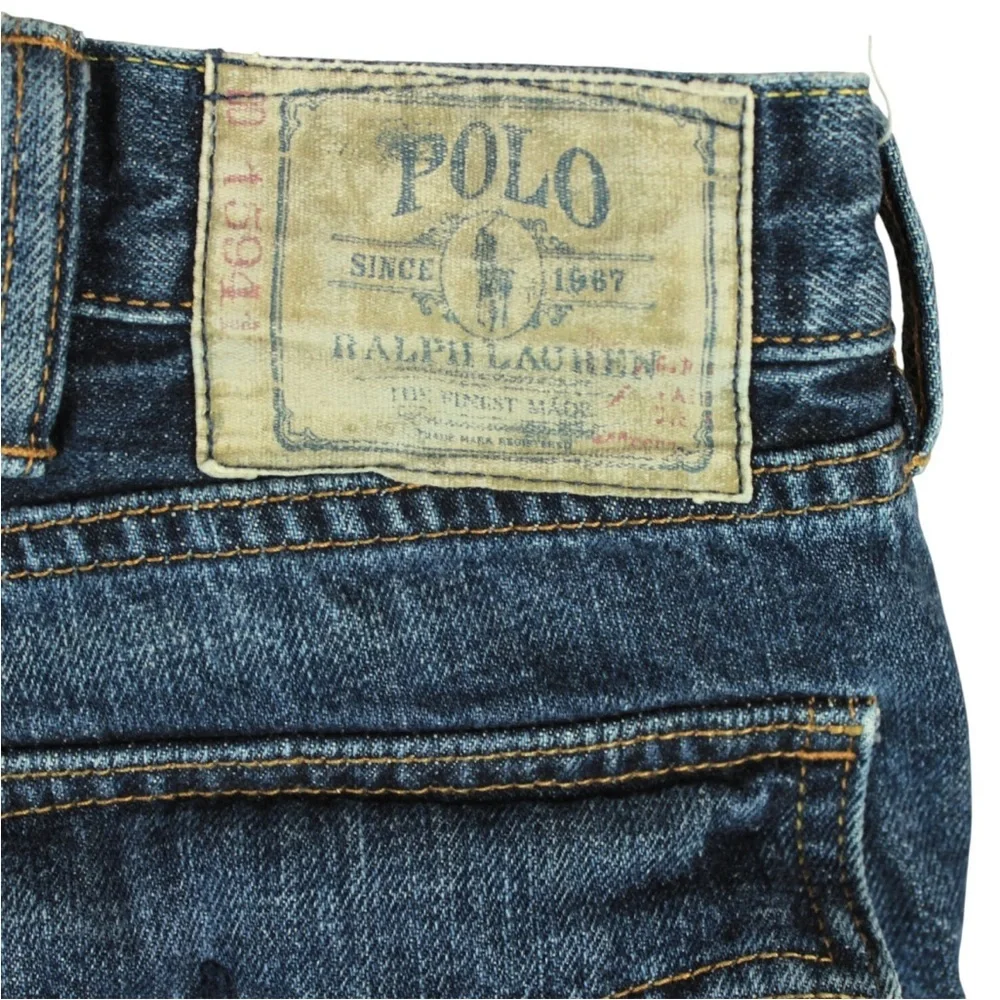 POLO Ralph Lauren Rockland 320 Button Fly Jeans Mens Fit 38x31 Blue Flap Pocket